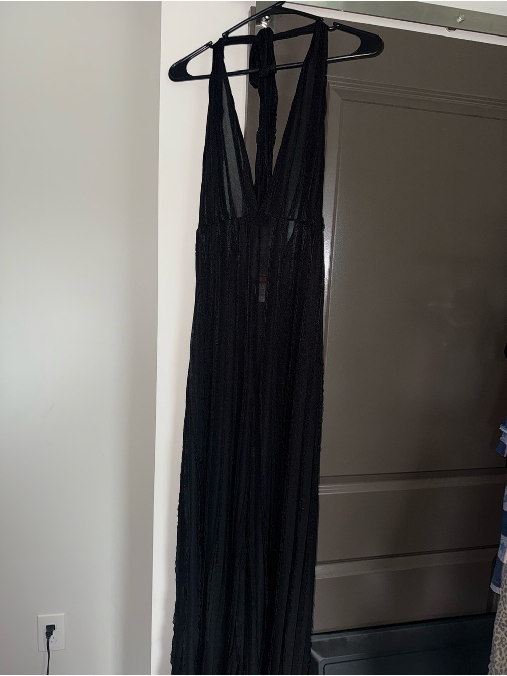 Votique Los Angeles Black Sheer Plunging Halter Wide-Leg Romper Jumpsuit - Picture 2 of 3